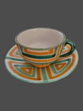 Antique Majolica Hand-Painted INDUSTRIA CERAMICA SALERNITANA Saucer and Cup